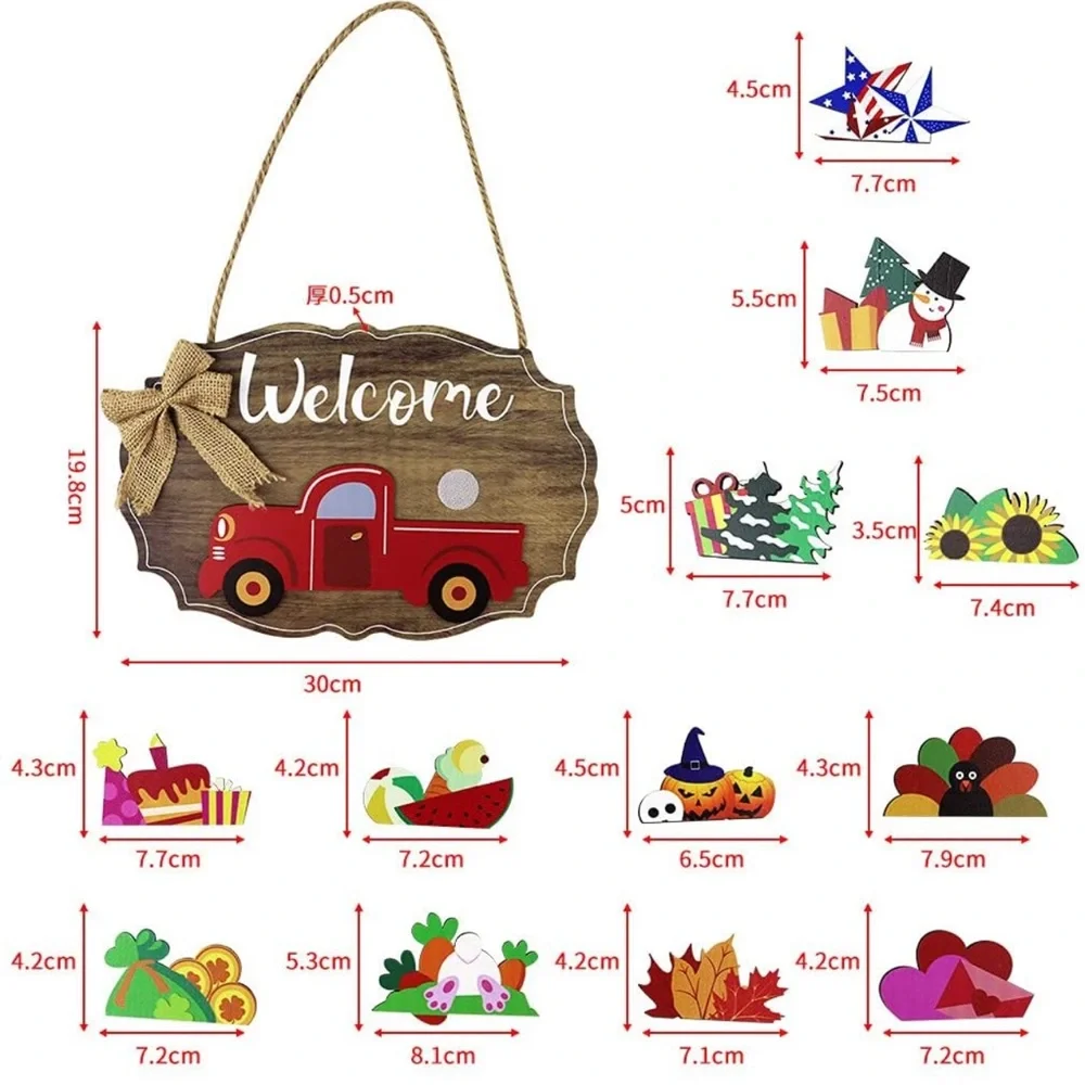 Welcome Sign. Country red Truck Decoration with 12 Interchangeable Holiday- NEW